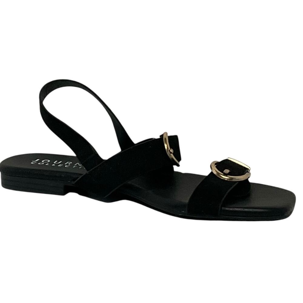 Journee Women's Buckle Strap Slingback Flat Sandals Black Size 6
